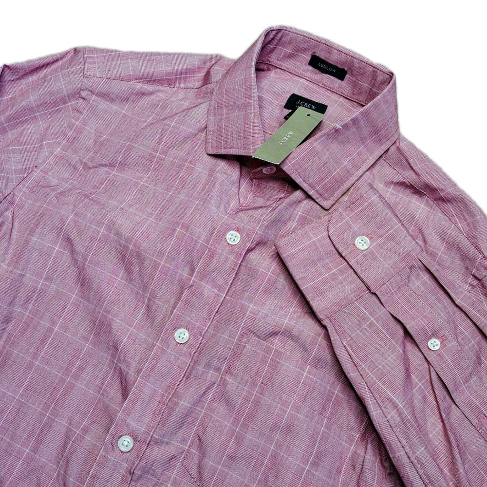 J.Crew Ludlow Dress Shirt Mens S Pink 120s 2-Ply Cotton Slim Fit Subtle Check